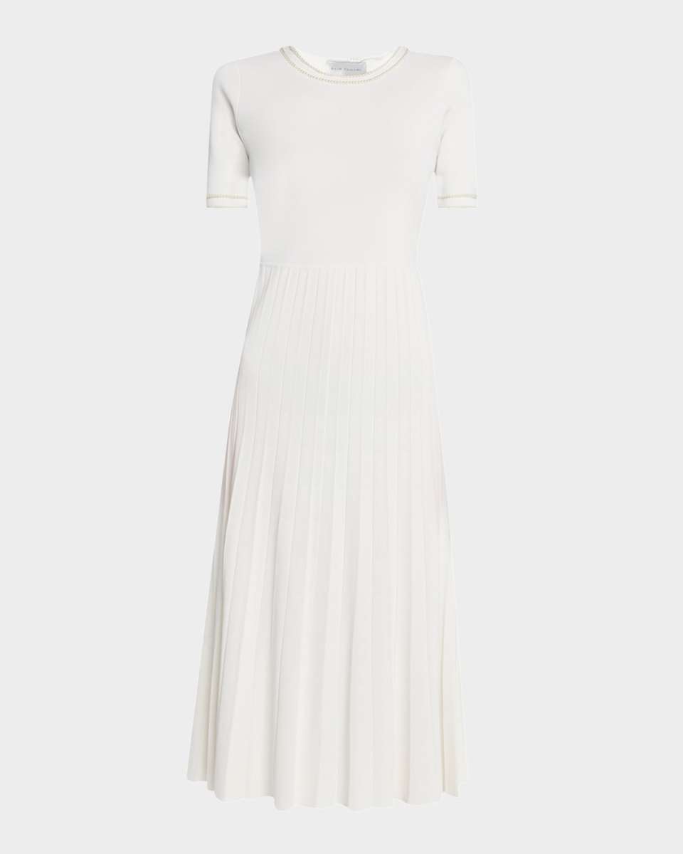 The Robin Pleated Bead-Trim Midi Sweater Dress